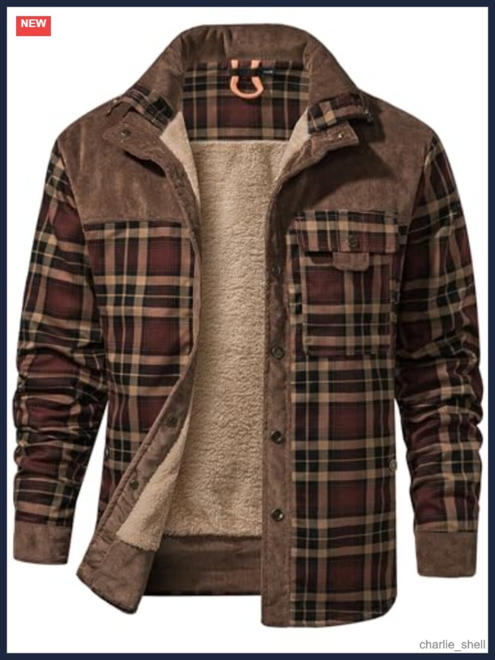 Men's Long Sleeve Plaid Button Down Shirt Jacket Quilted Padded